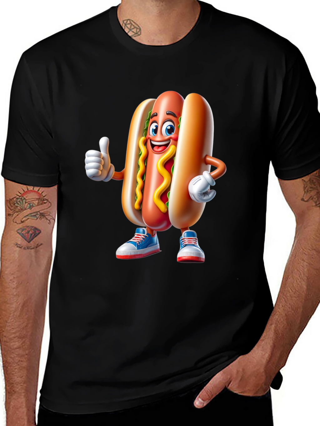 Cartoon Hotdog Graphic Tee - Fun Novelty Shirt