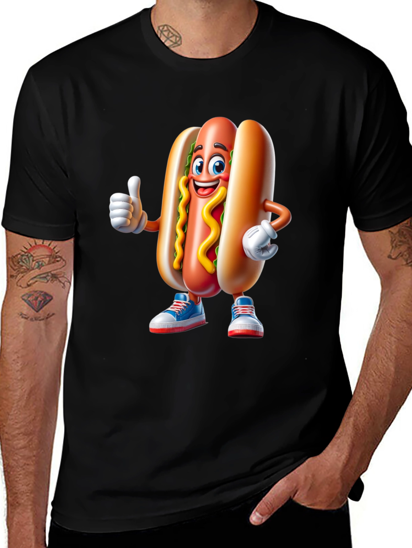 Cartoon Hotdog Graphic Tee - Fun Novelty Shirt