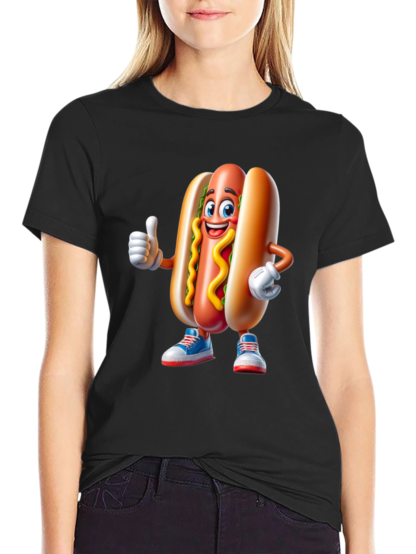 Cartoon Hotdog Graphic Tee - Fun Novelty Shirt