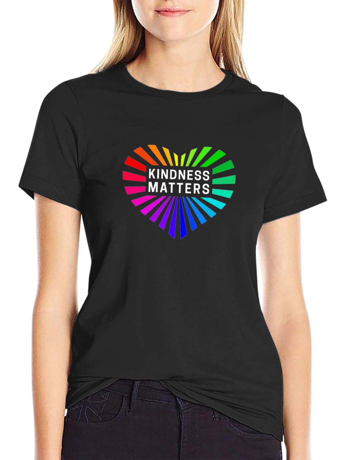 Kindness Matters Rainbow Heart Graphic Tee