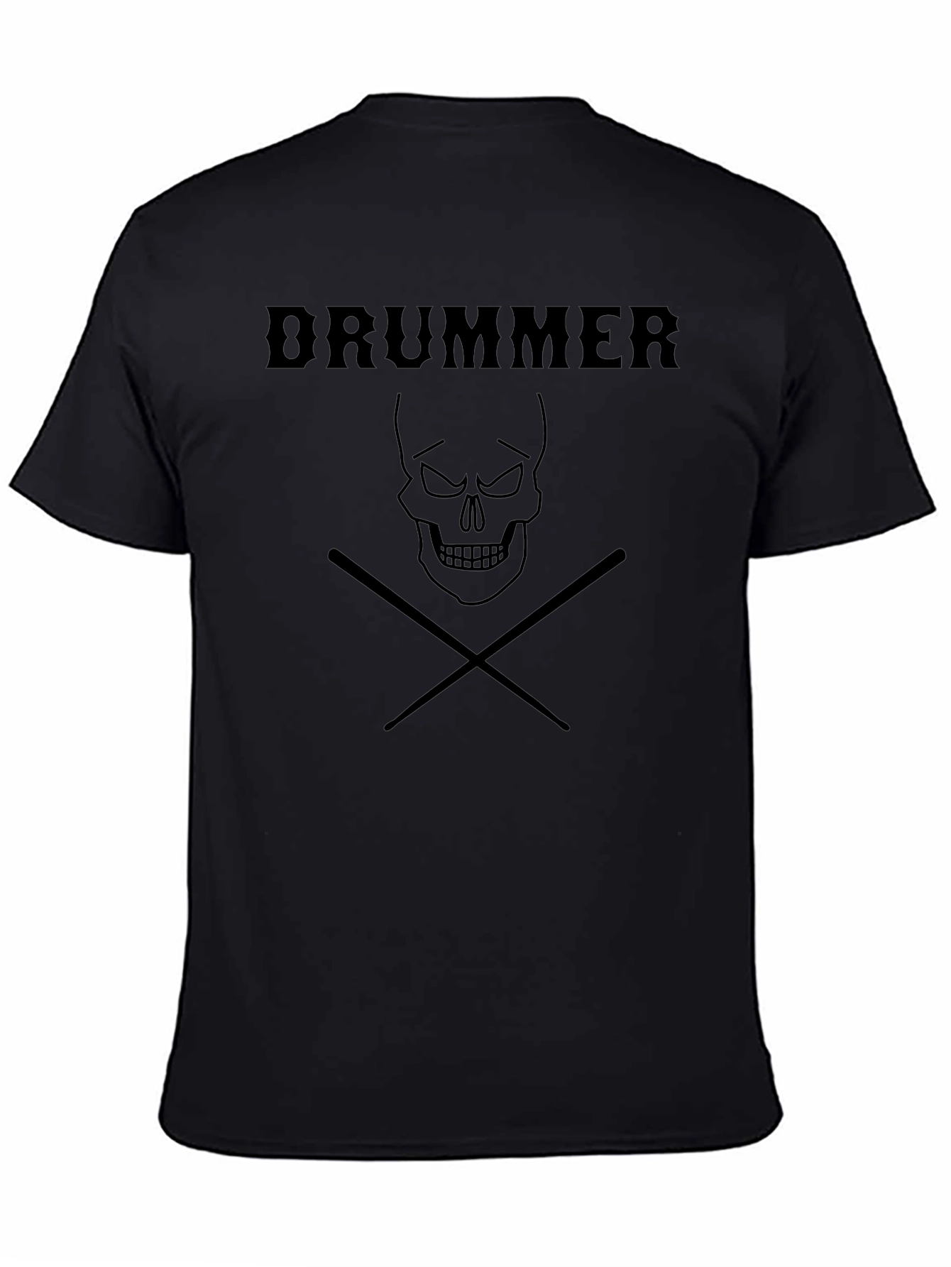 Drummer Skull Graphic Tee - Black Cotton T-Shirt