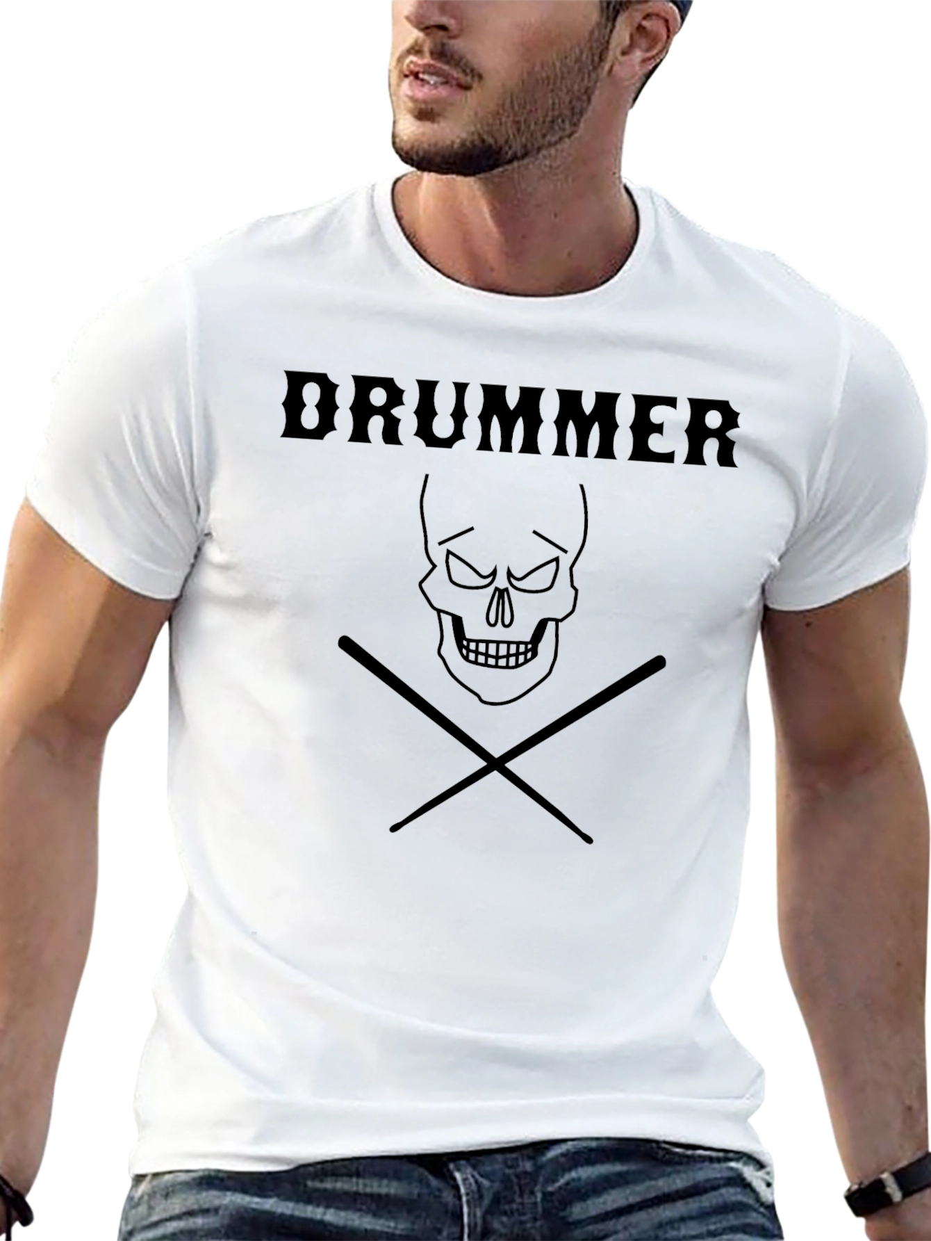 Drummer Skull Graphic Tee - Black Cotton T-Shirt