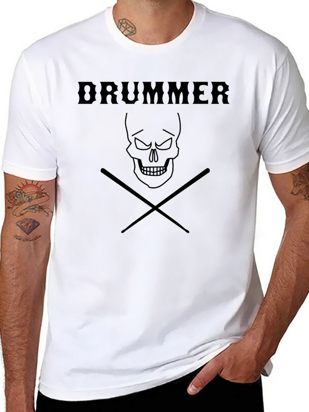 Drummer Skull Graphic Tee - Black Cotton T-Shirt