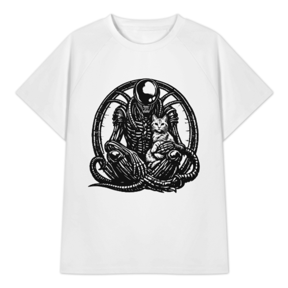 Alien & Cat Gothic Graphic T-Shirt | Dark Sci-Fi Horror Lover Vintage Style Tee(z903)