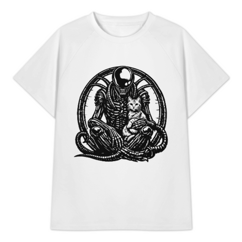 Alien & Cat Gothic Graphic T-Shirt | Dark Sci-Fi Horror Lover Vintage Style Tee(z903)