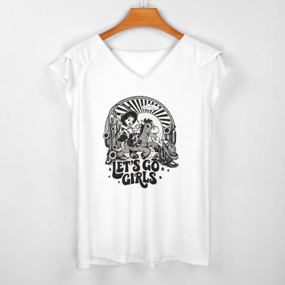 Let’s Go Girls Western Cowgirl Graphic Tee – Vintage Rodeo Country Style Shirt for Women(z864)