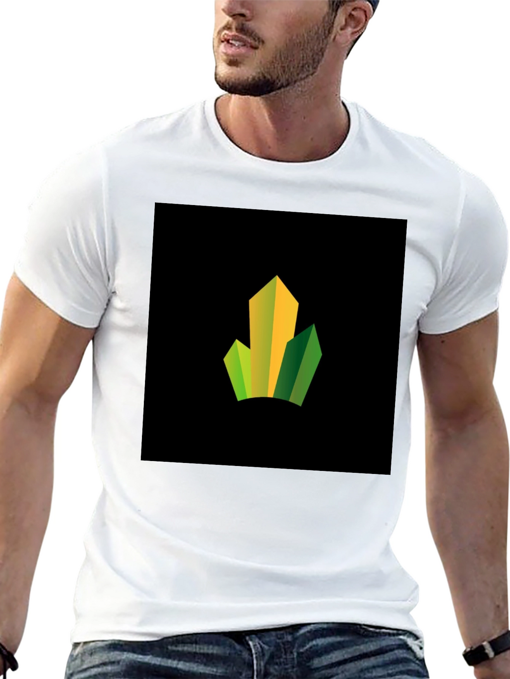 Modern Geometric Peaks Graphic Black T-Shirt