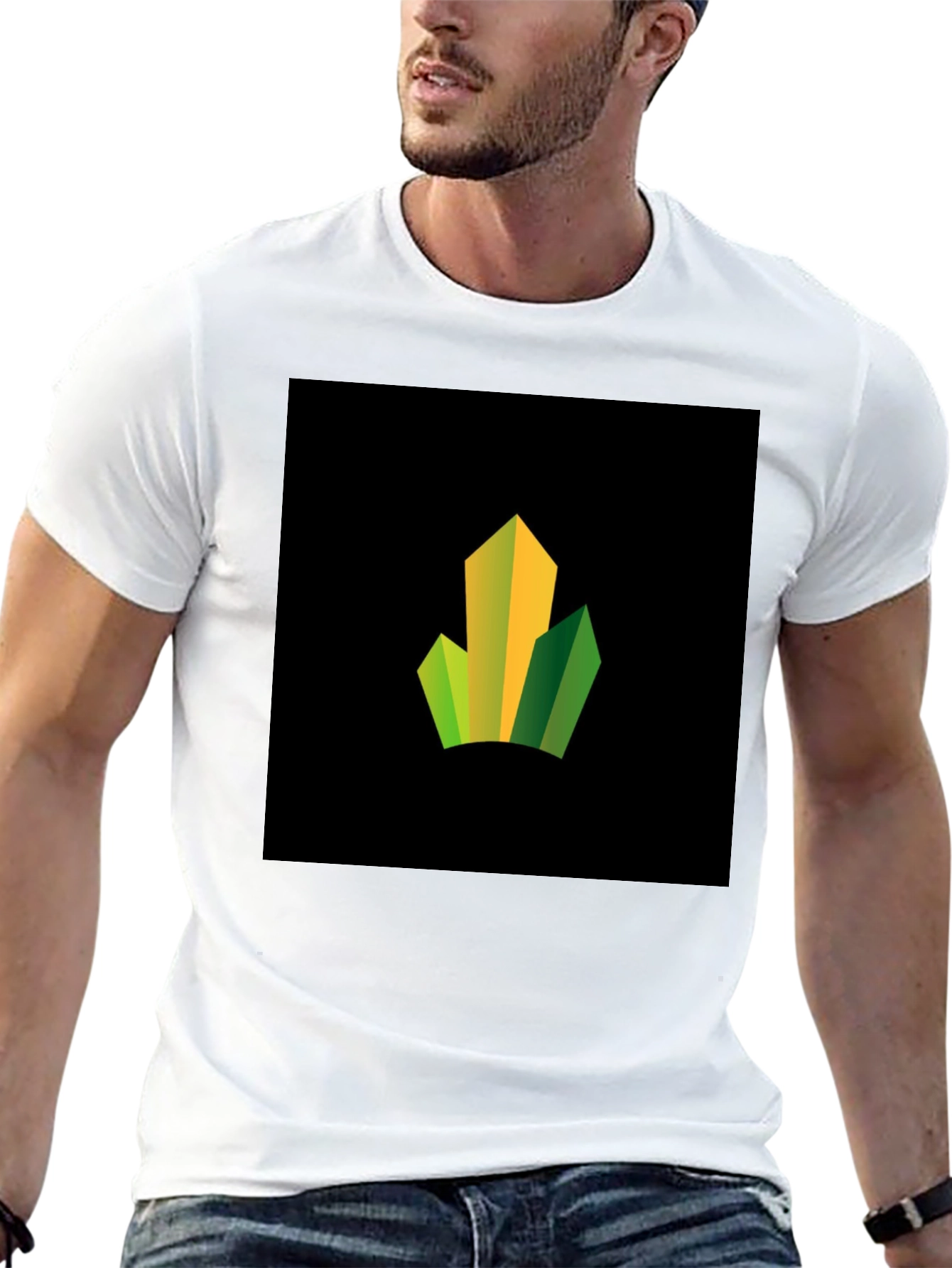 Modern Geometric Peaks Graphic Black T-Shirt