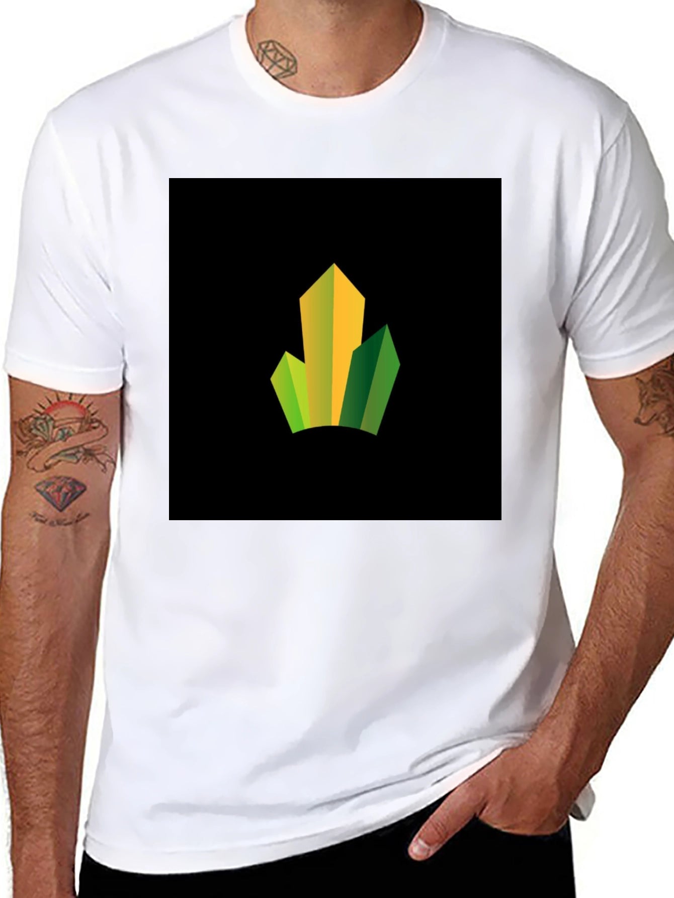 Modern Geometric Peaks Graphic Black T-Shirt