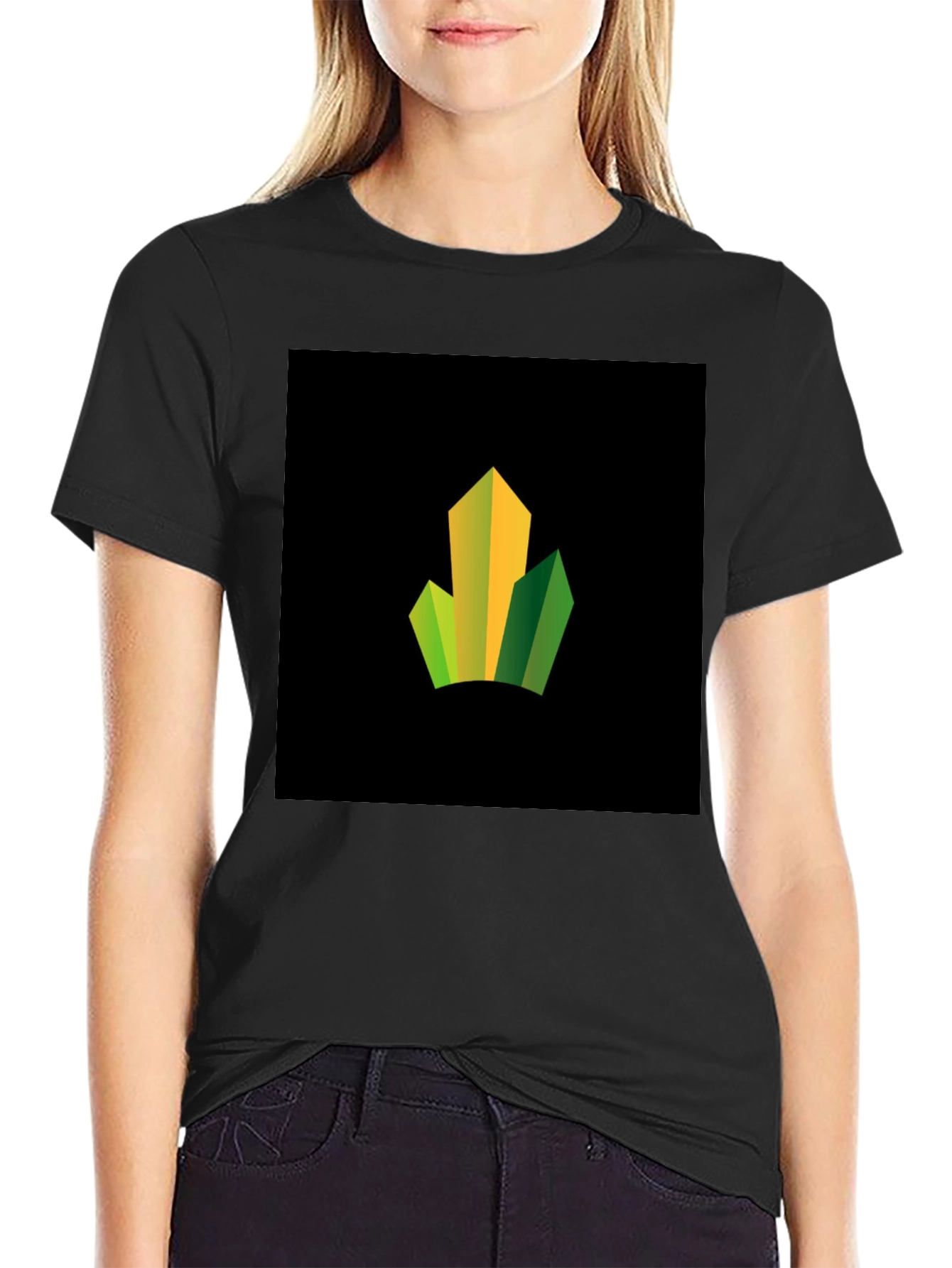 Modern Geometric Peaks Graphic Black T-Shirt
