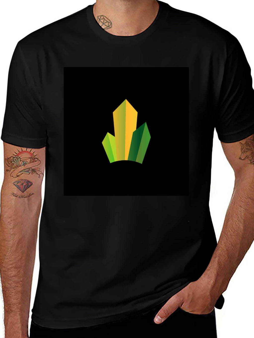Modern Geometric Peaks Graphic Black T-Shirt