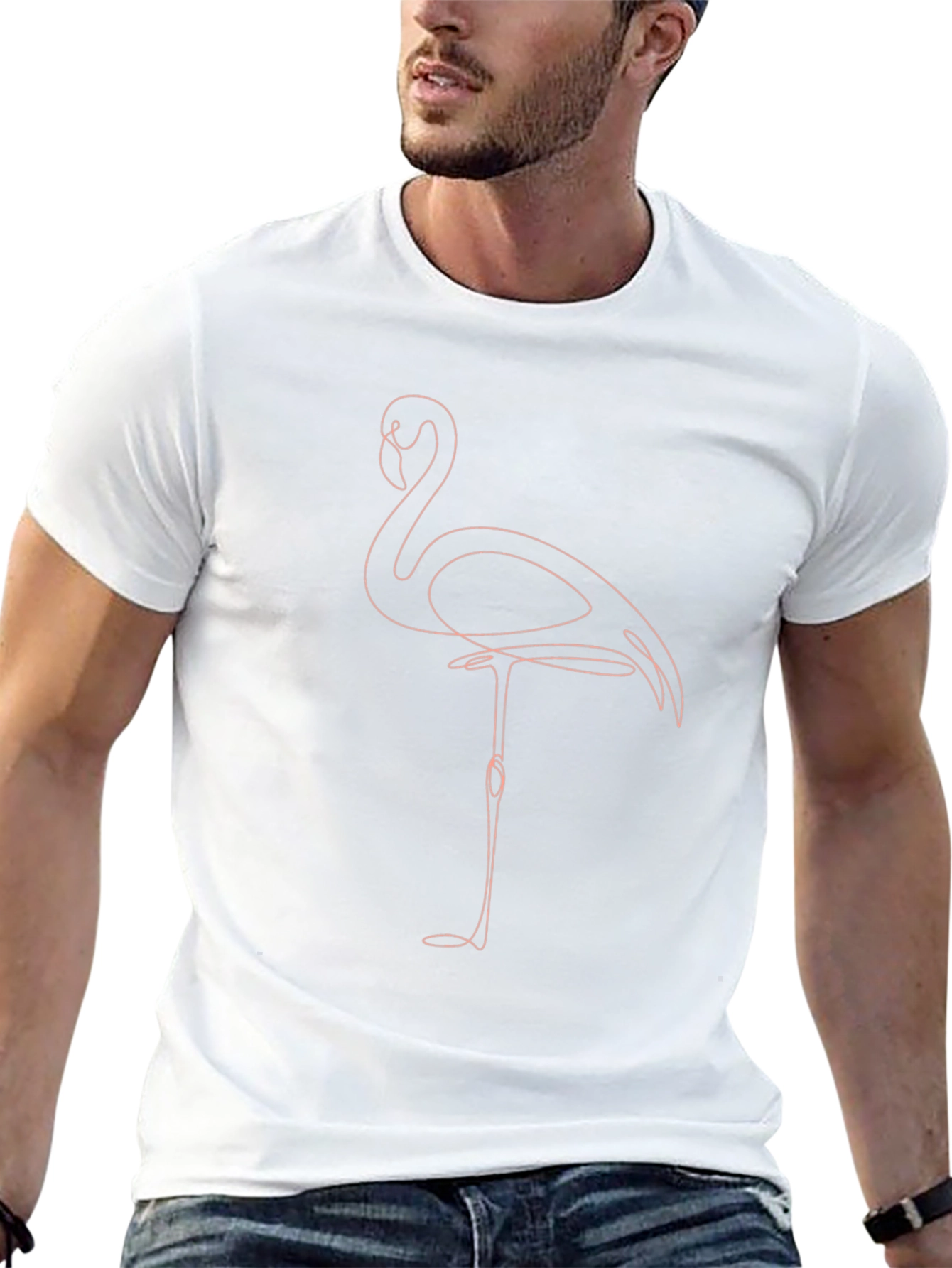 Minimalist Flamingo Graphic Tee - Black Cotton