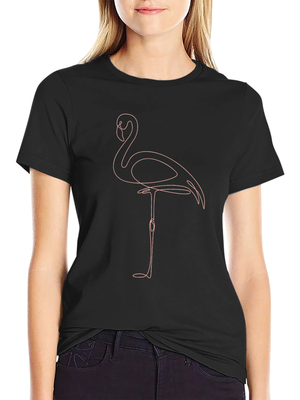 Minimalist Flamingo Graphic Tee - Black Cotton