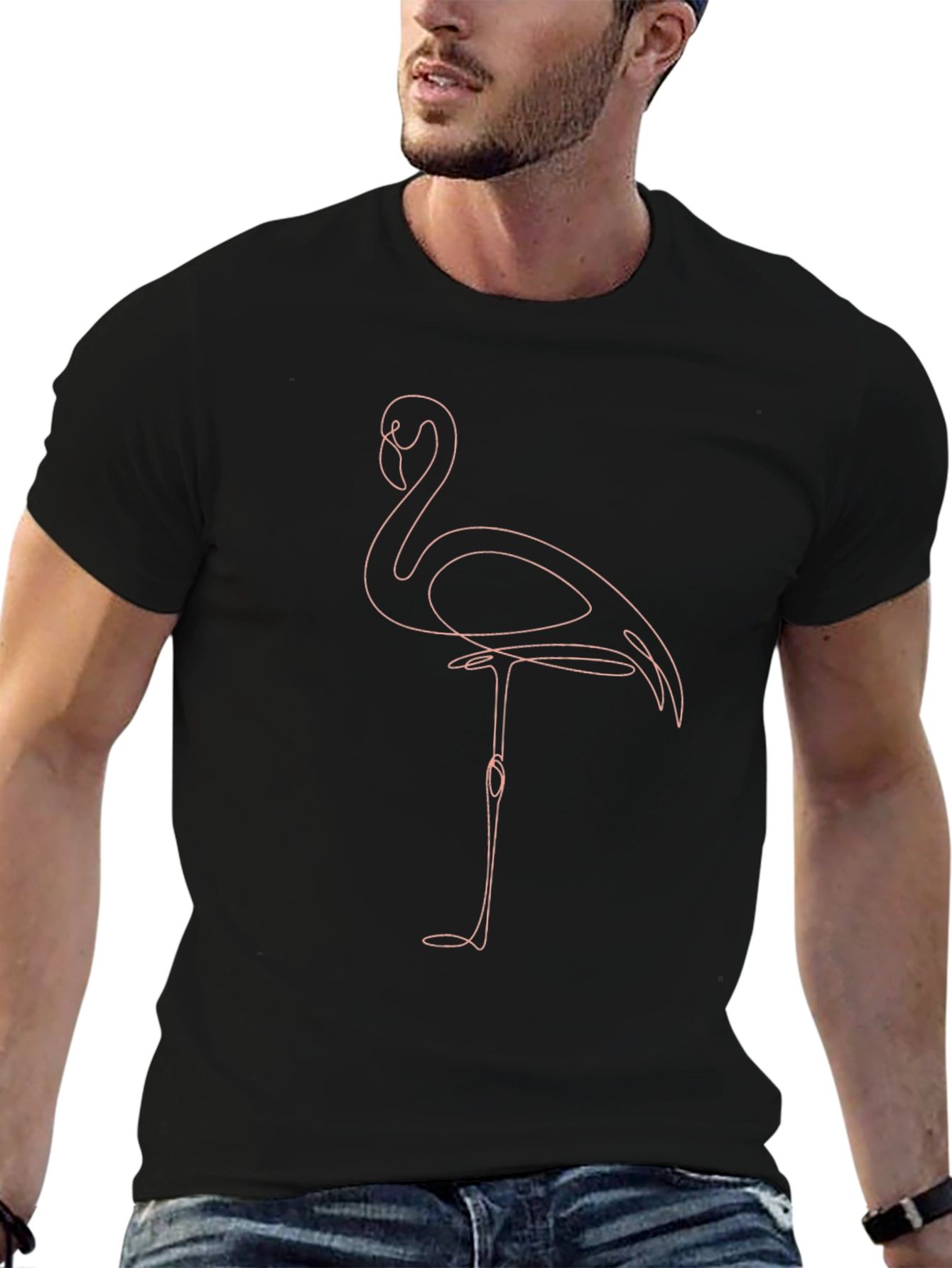 Minimalist Flamingo Graphic Tee - Black Cotton