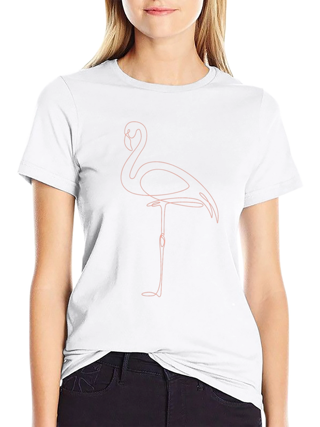 Minimalist Flamingo Graphic Tee - Black Cotton