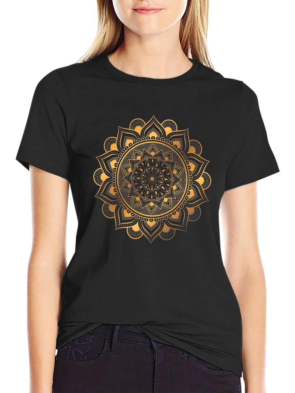 Golden Mandala Graphic Tee - Stylish Black T-Shirt