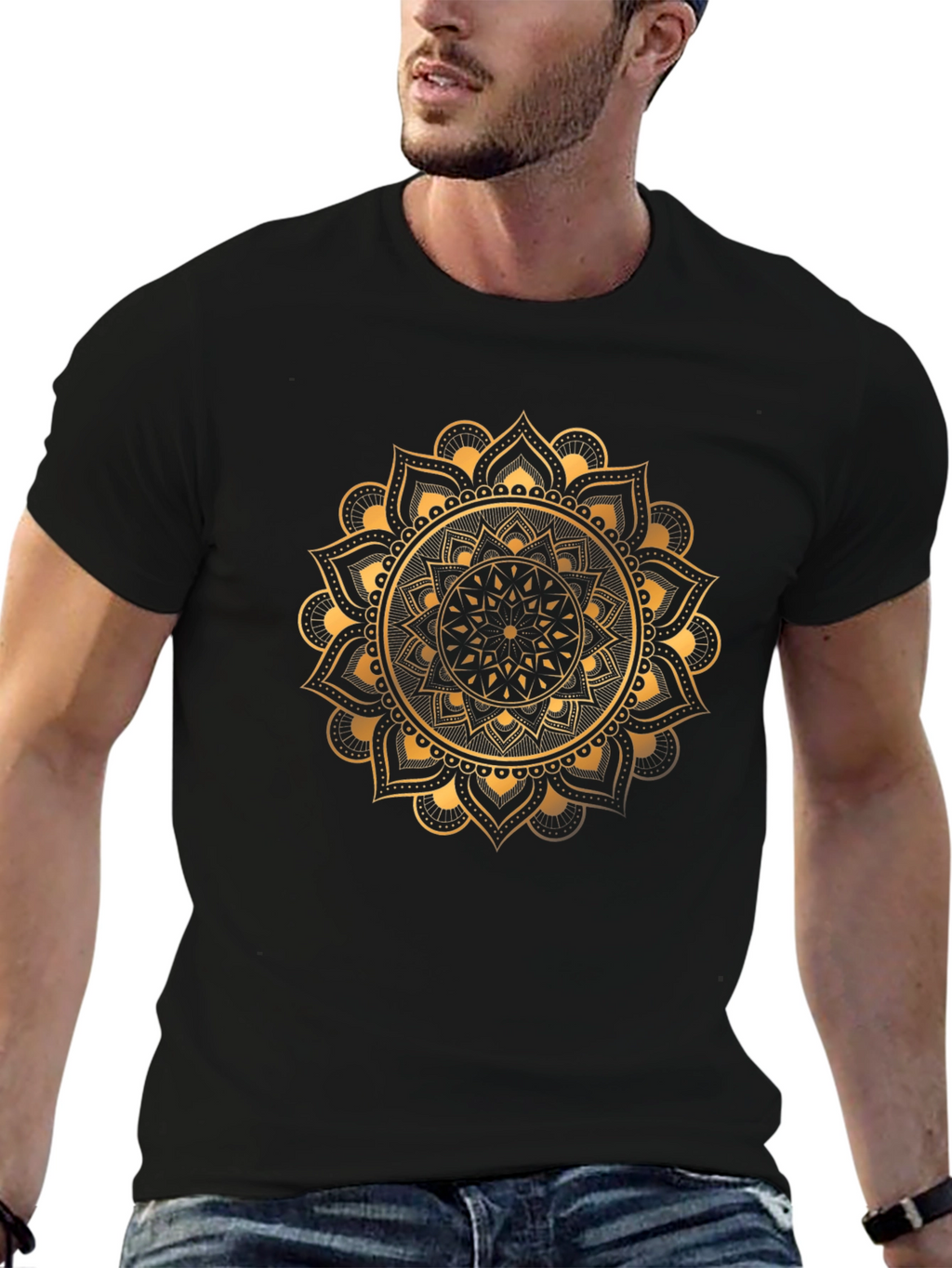 Golden Mandala Graphic Tee - Stylish Black T-Shirt