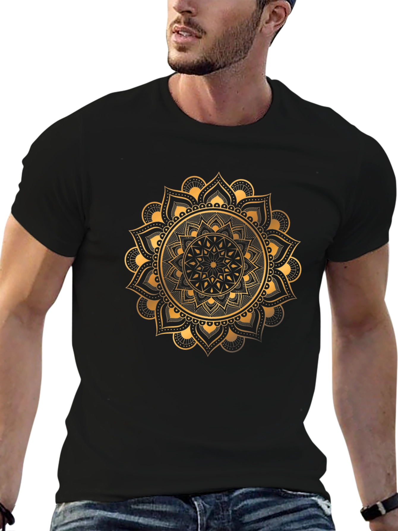 Golden Mandala Graphic Tee - Stylish Black T-Shirt