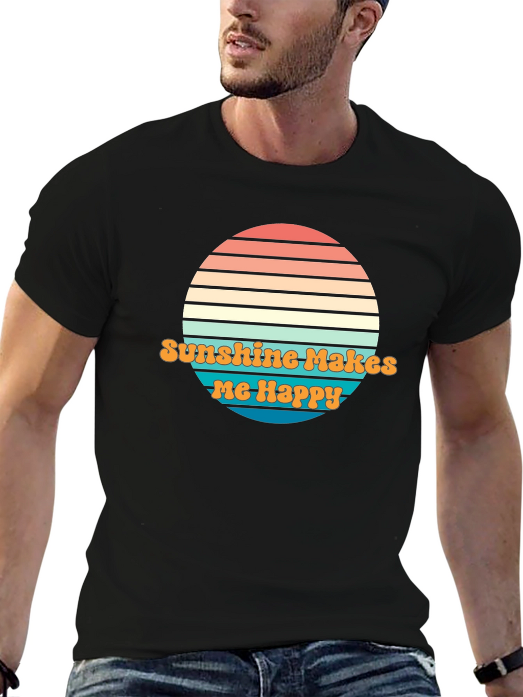 Sunshine Makes Me Happy Graphic Tee - Retro Design