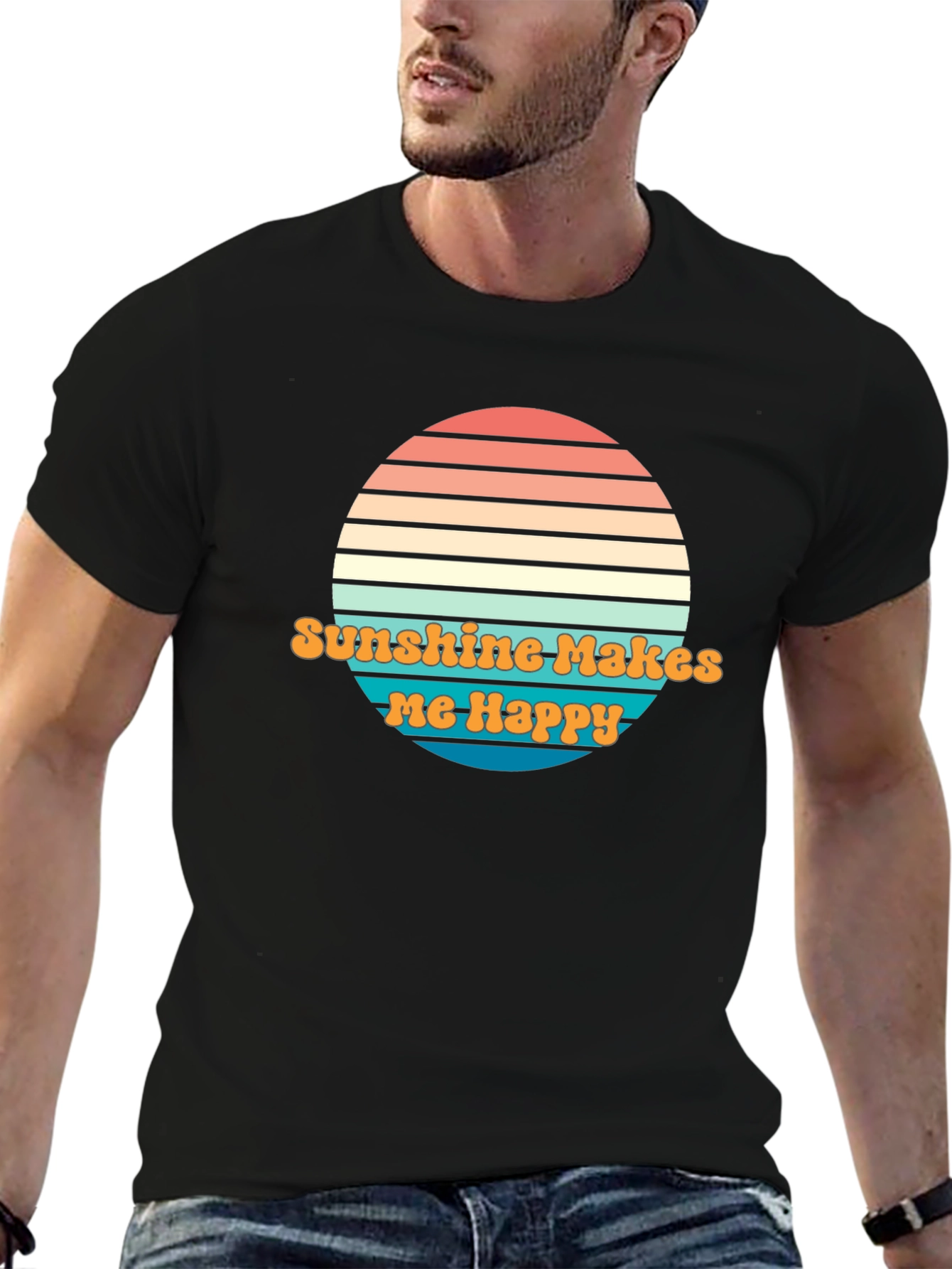 Sunshine Makes Me Happy Graphic Tee - Retro Design