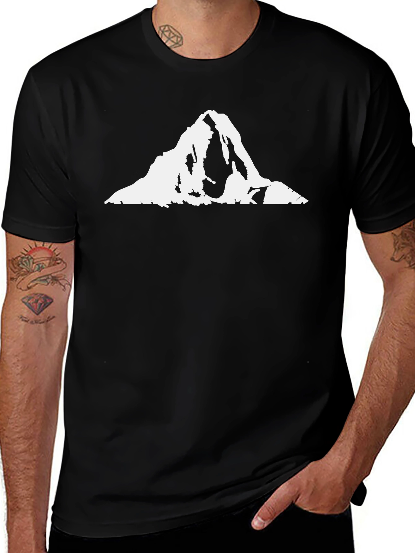 Mountain Peak Graphic Tee - Black Cotton T-Shirt