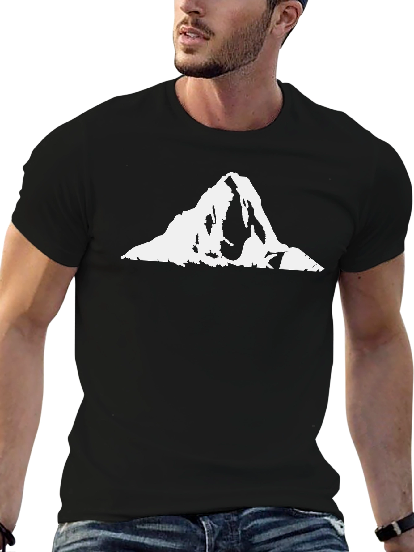 Mountain Peak Graphic Tee - Black Cotton T-Shirt