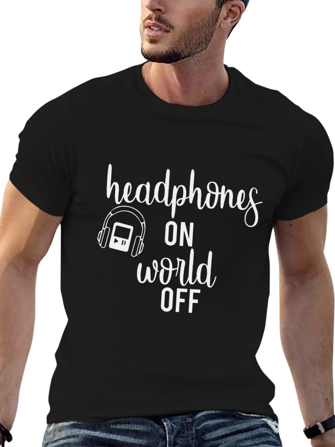 Headphones On World Off T-Shirt Music Lover Tee