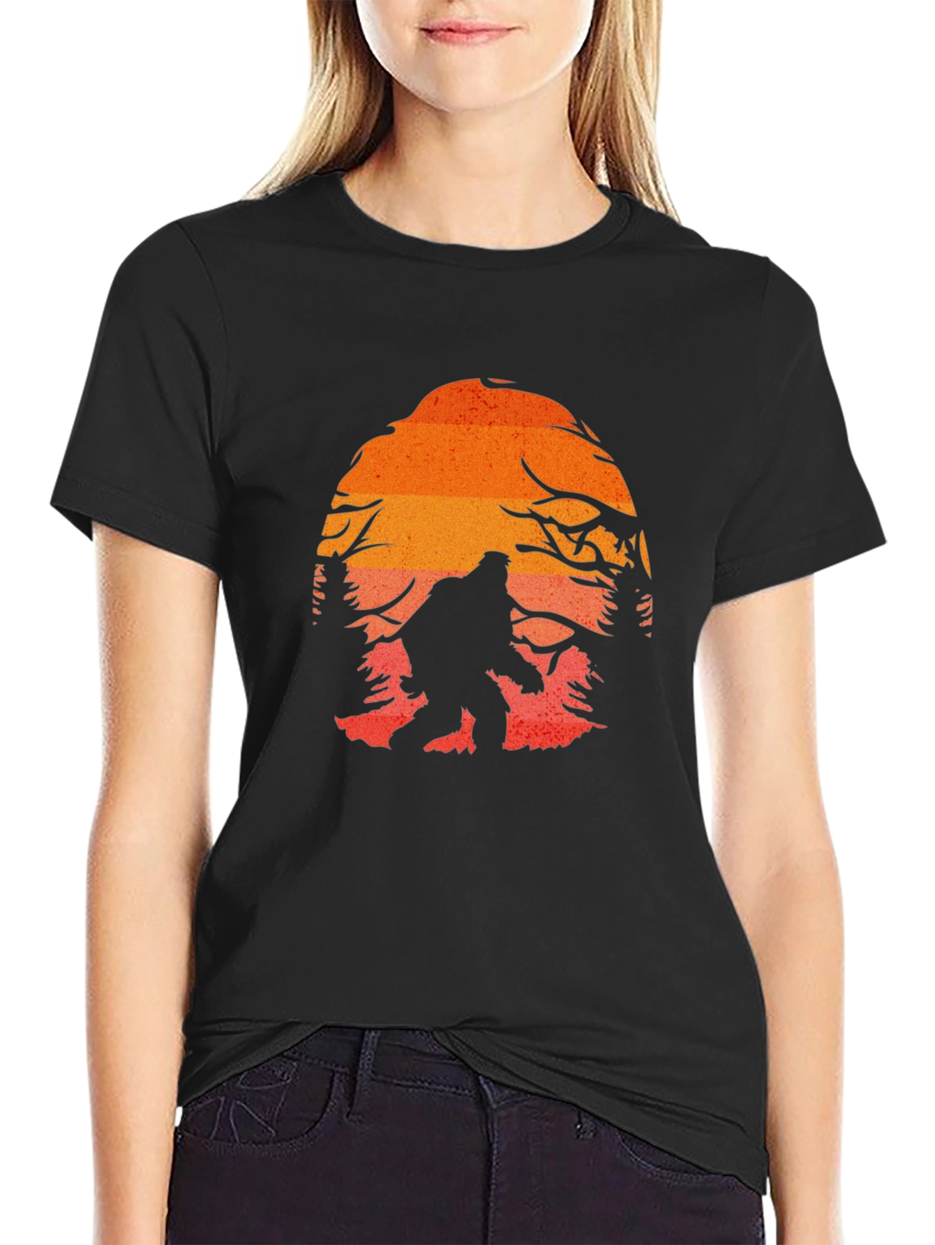 Bigfoot Sunset Graphic Tee - Black Cotton Blend