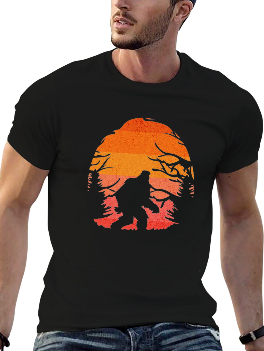 Bigfoot Sunset Graphic Tee - Black Cotton Blend