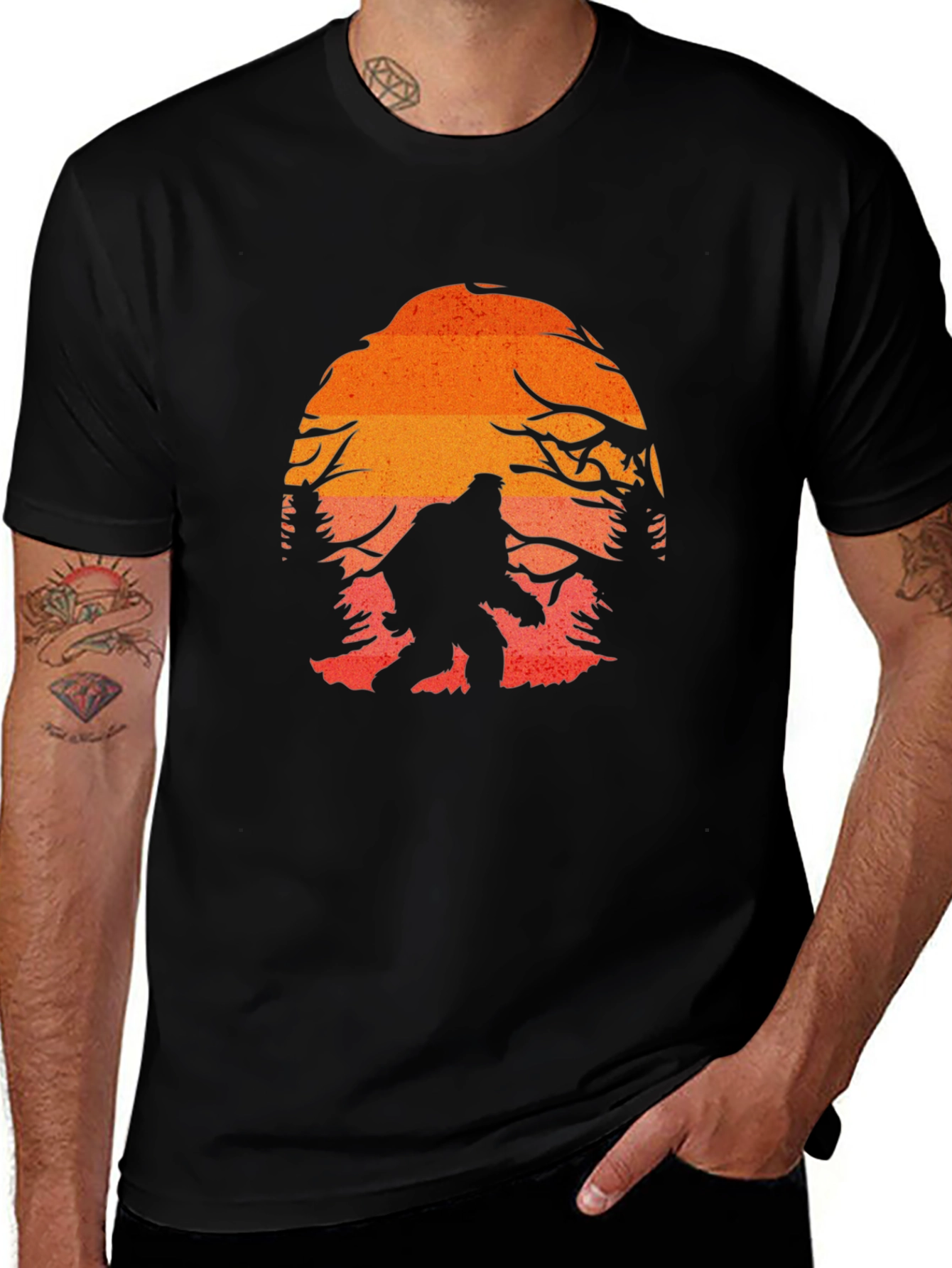 Bigfoot Sunset Graphic Tee - Black Cotton Blend