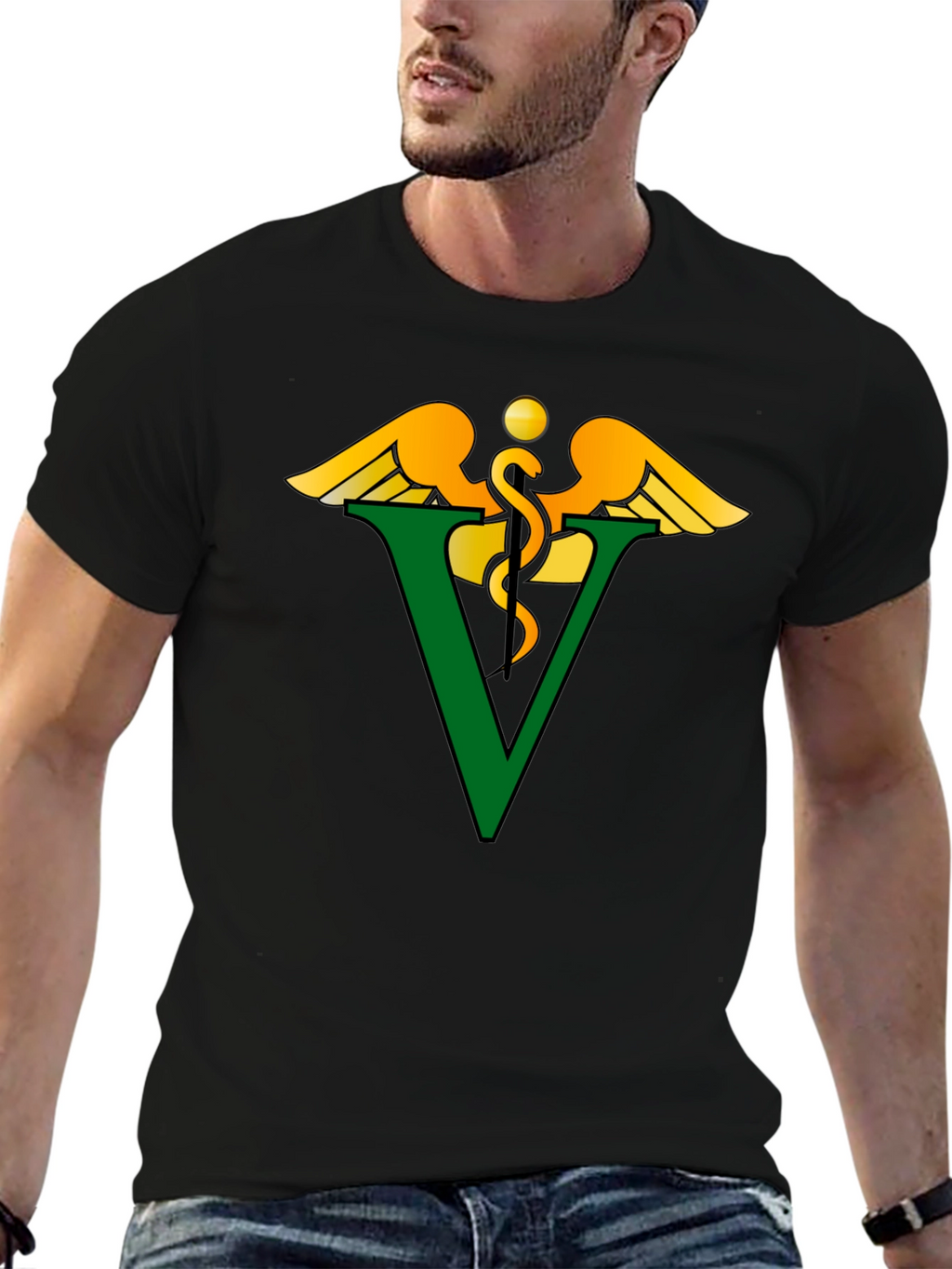 Veterinary Caduceus Symbol Black T-Shirt