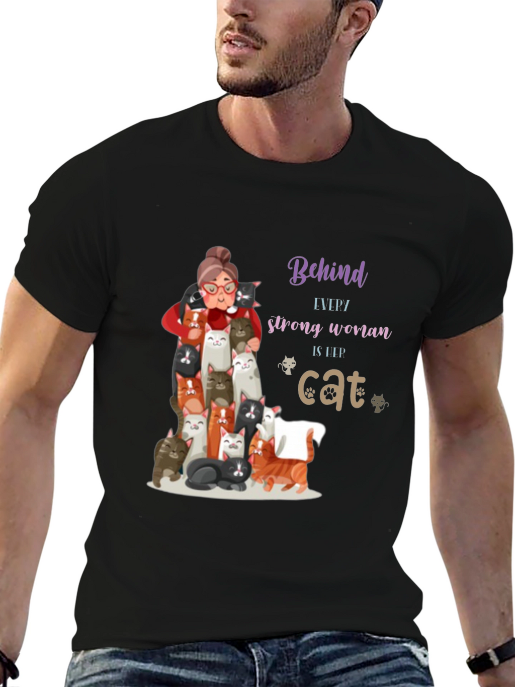 Cat Lover T-Shirt - Behind Every Strong Woman