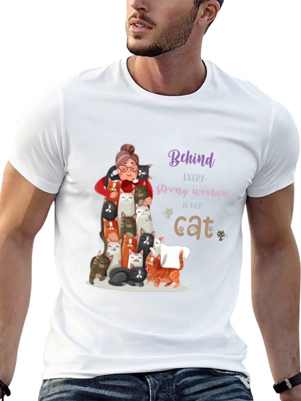 Cat Lover T-Shirt - Behind Every Strong Woman