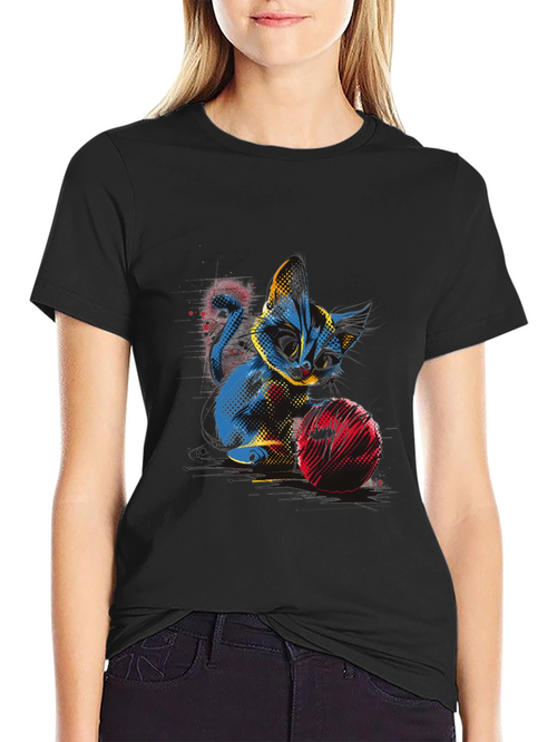 Abstract Cat Graphic T-Shirt