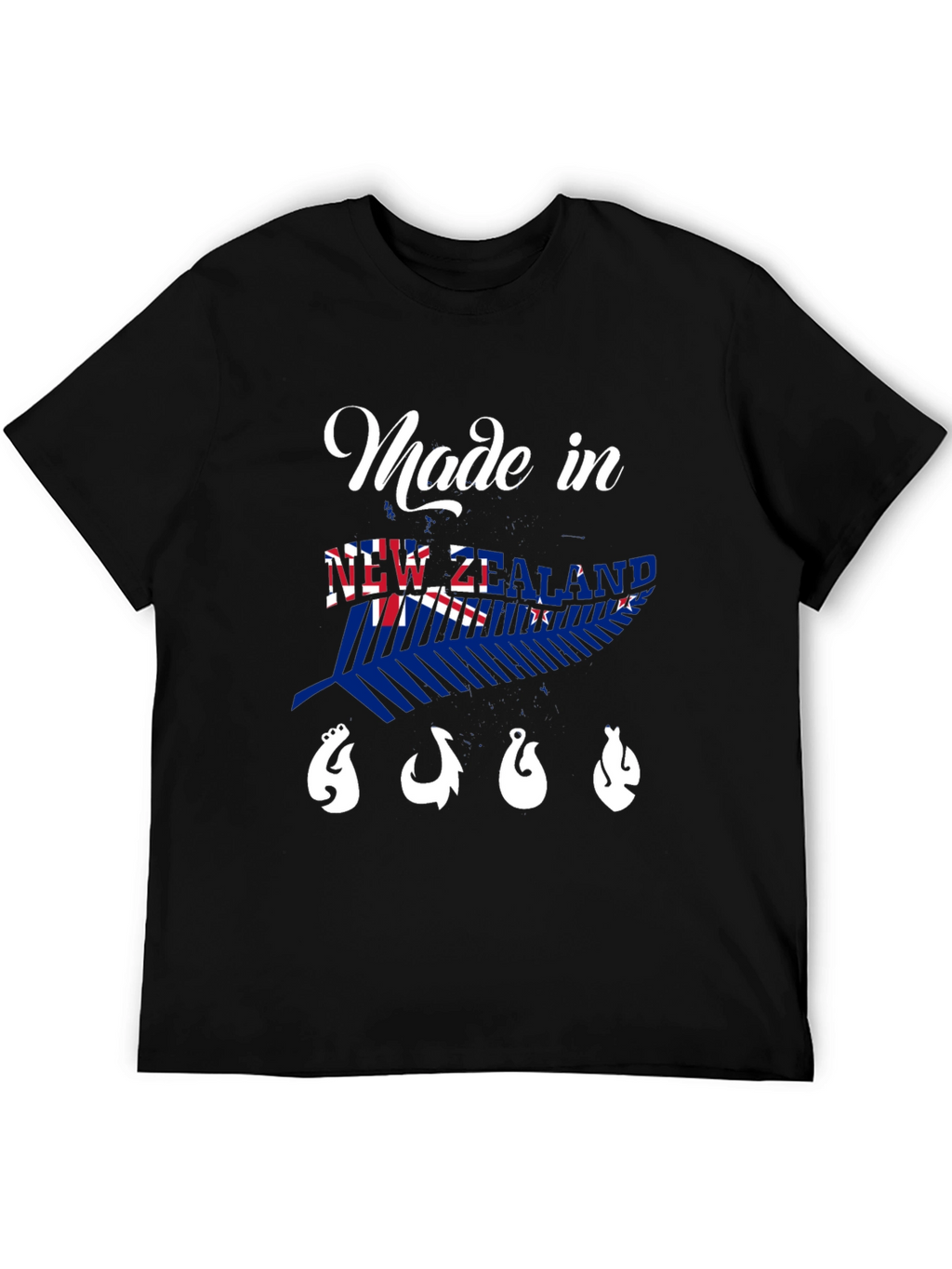 New Zealand Made Black T-Shirt with Fish Hooks