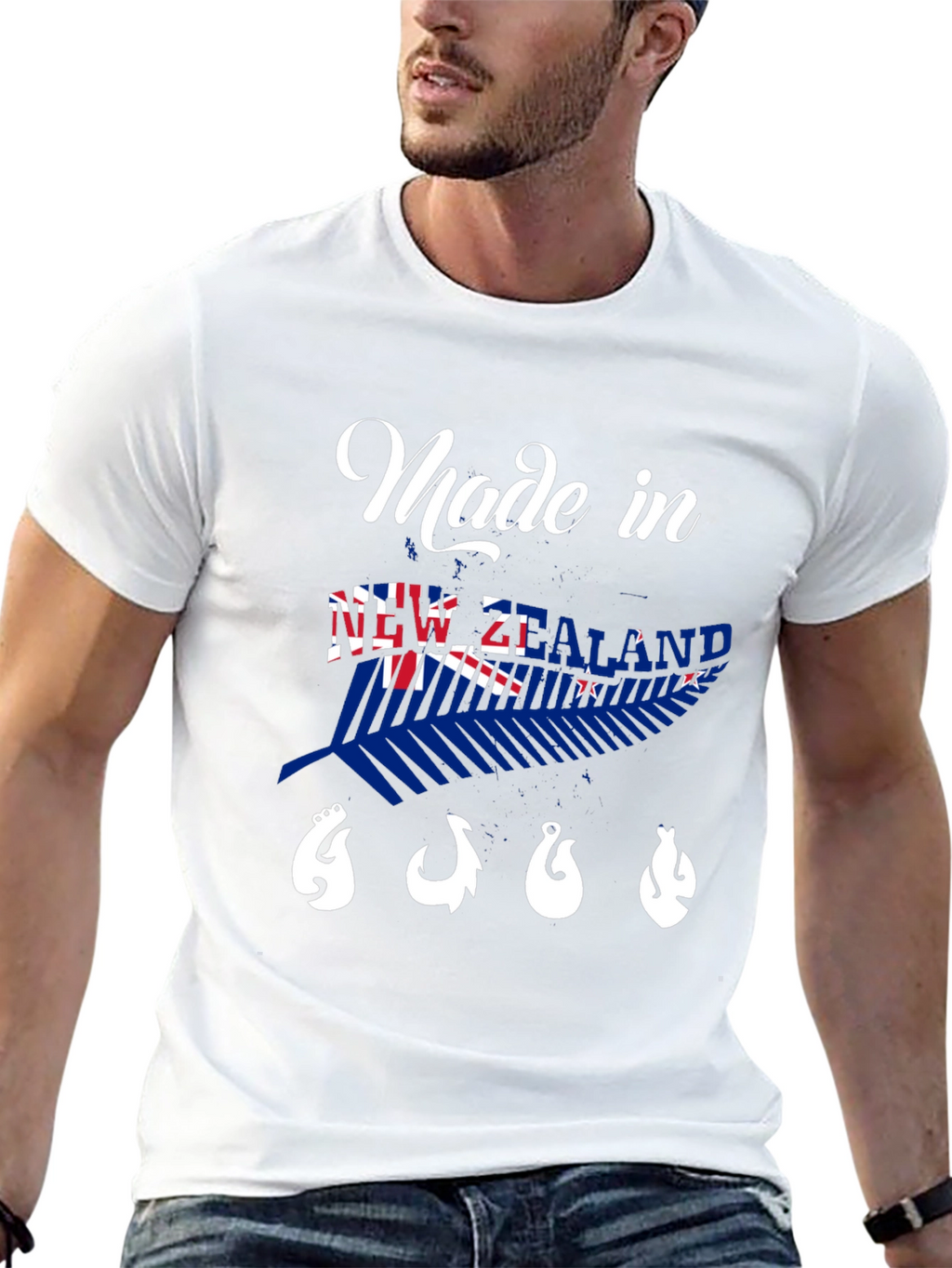 New Zealand Made Black T-Shirt with Fish Hooks