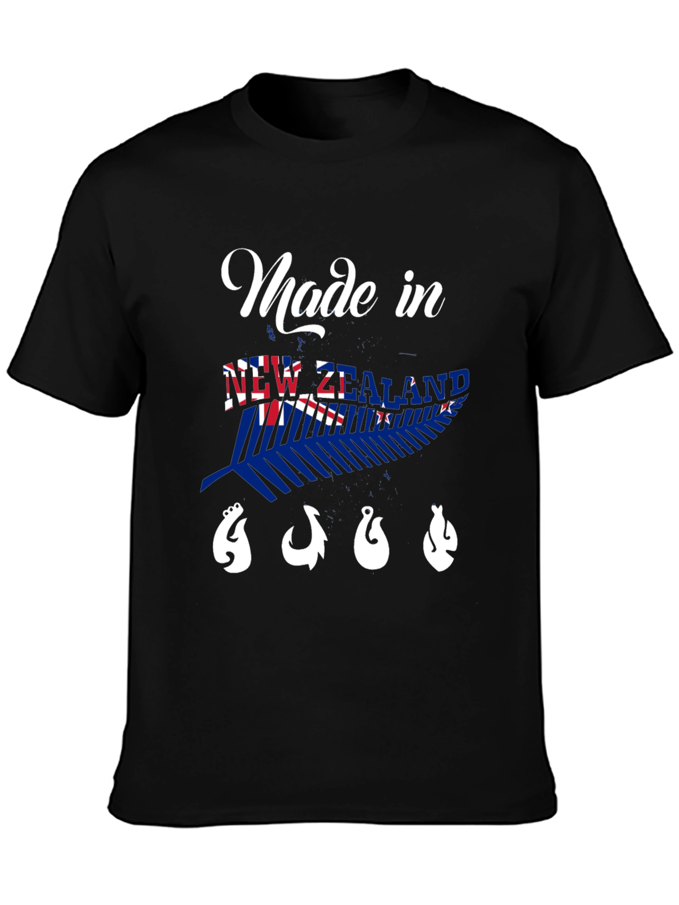 New Zealand Made Black T-Shirt with Fish Hooks