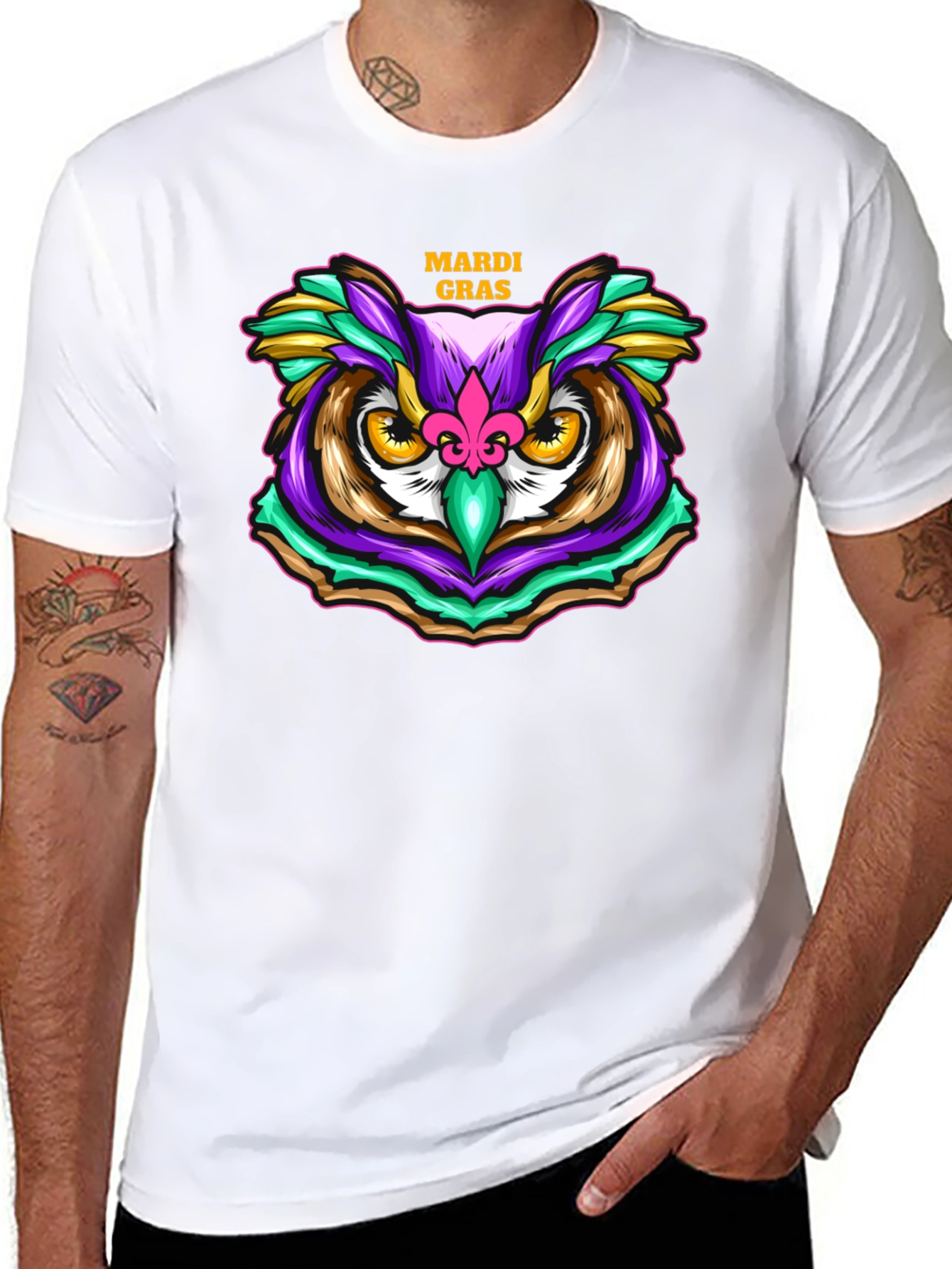 Mardi Gras Owl T-Shirt - Festive Graphic Tee