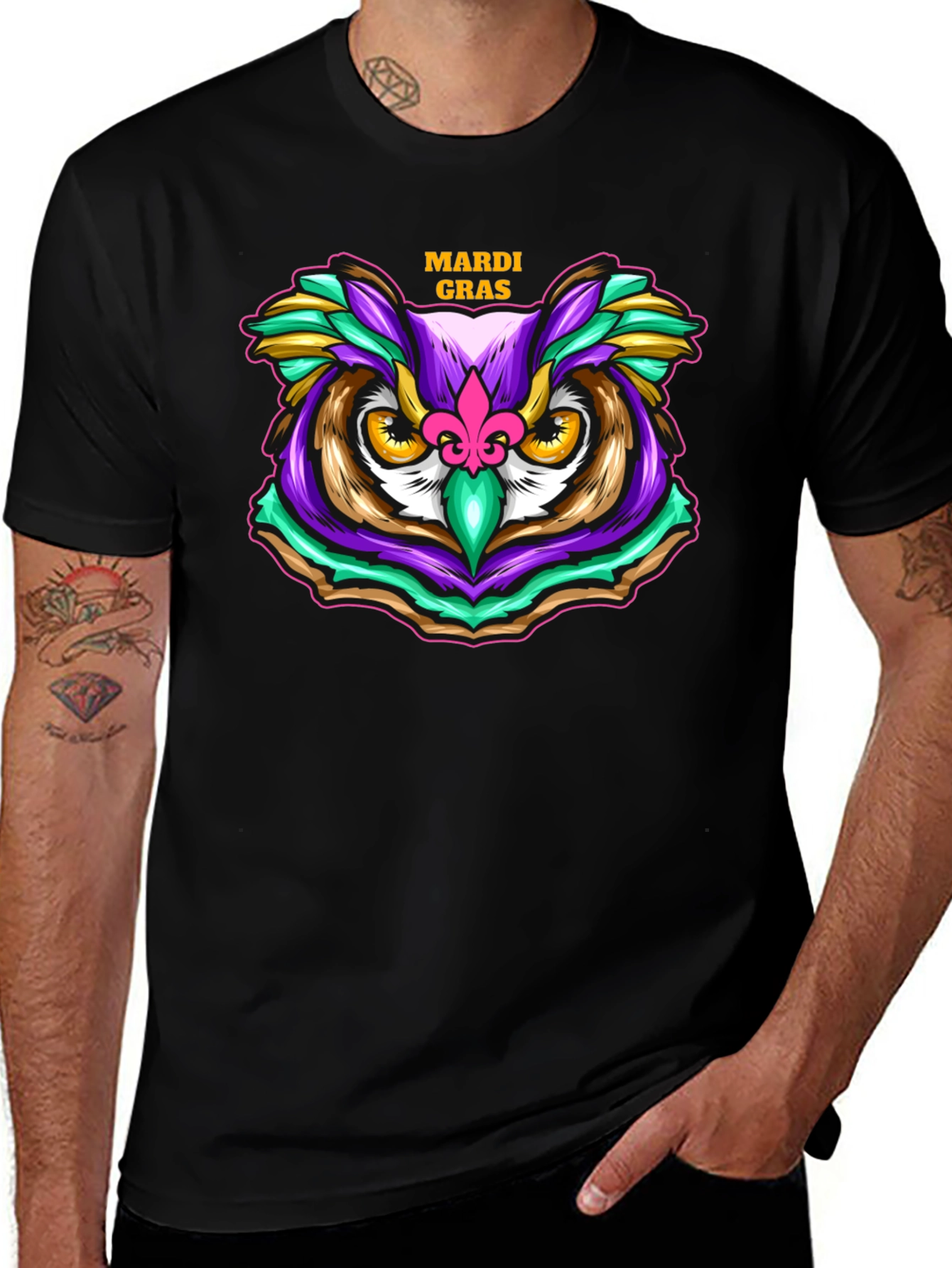 Mardi Gras Owl T-Shirt - Festive Graphic Tee