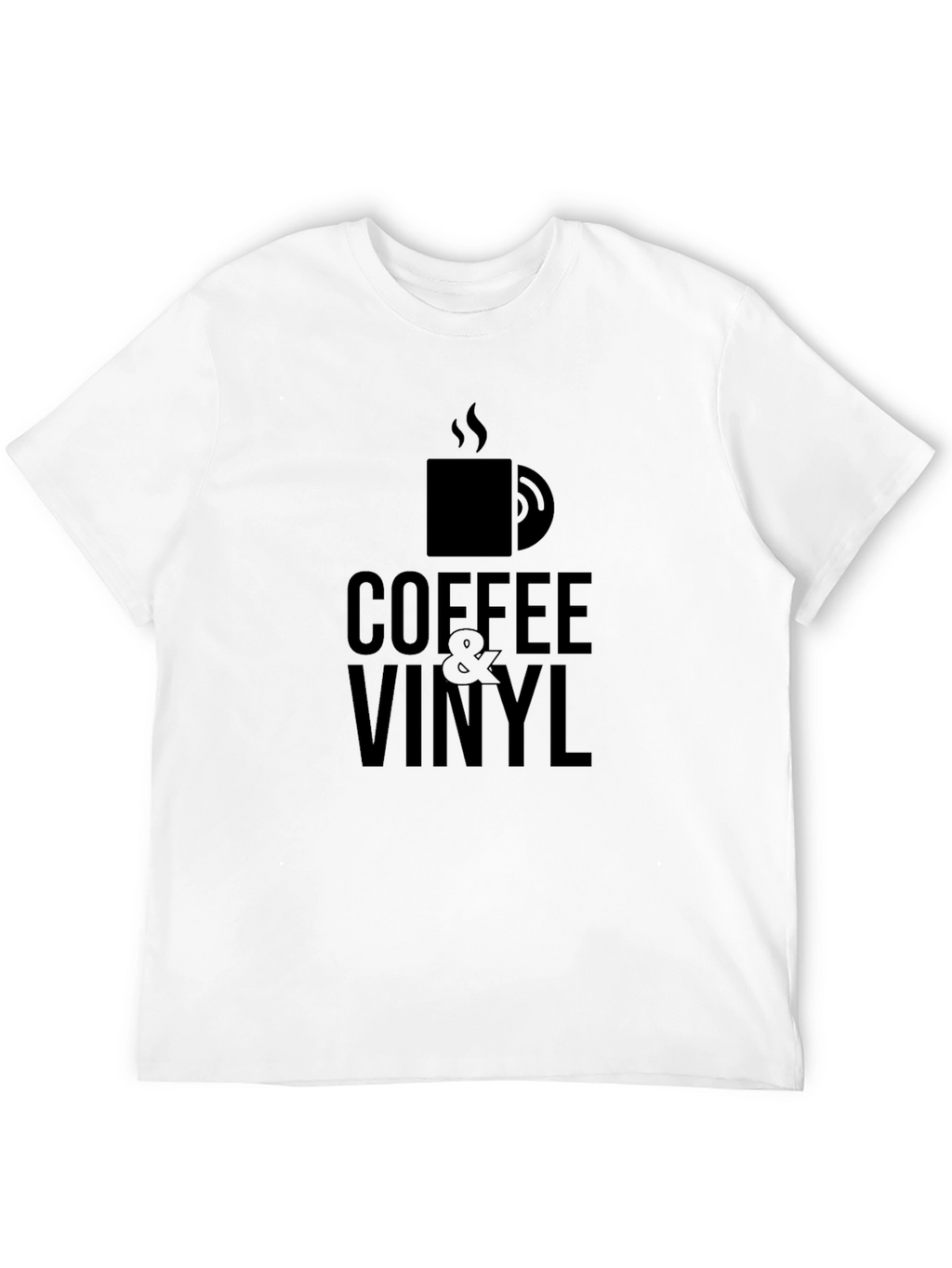 Coffee & Vinyl Graphic Tee - Black Casual T-Shirt