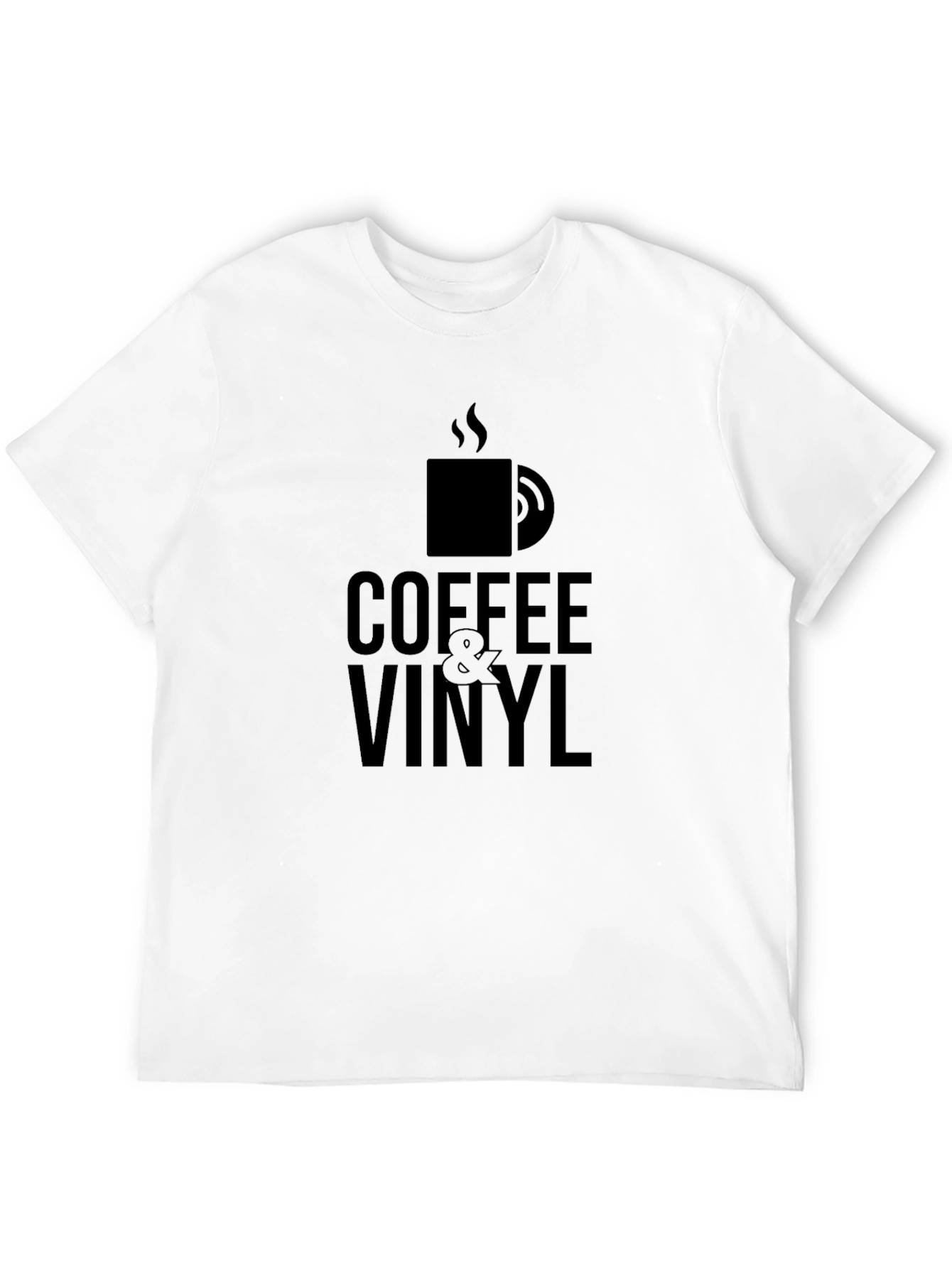 Coffee & Vinyl Graphic Tee - Black Casual T-Shirt