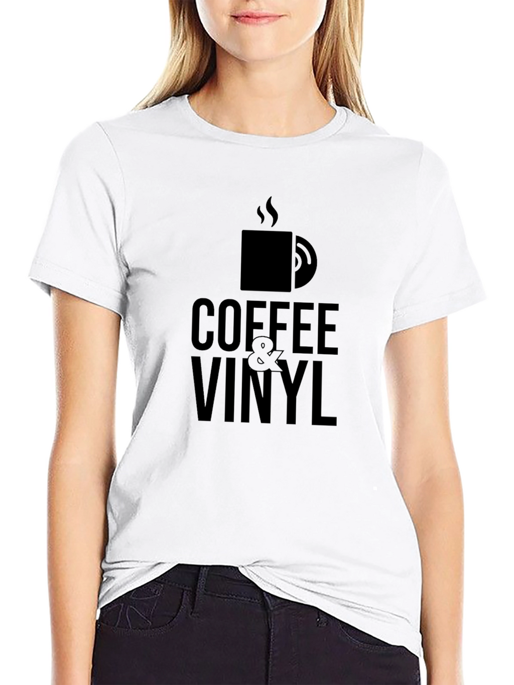 Coffee & Vinyl Graphic Tee - Black Casual T-Shirt