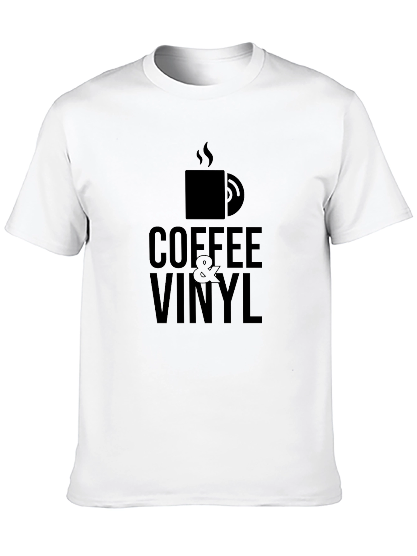 Coffee & Vinyl Graphic Tee - Black Casual T-Shirt