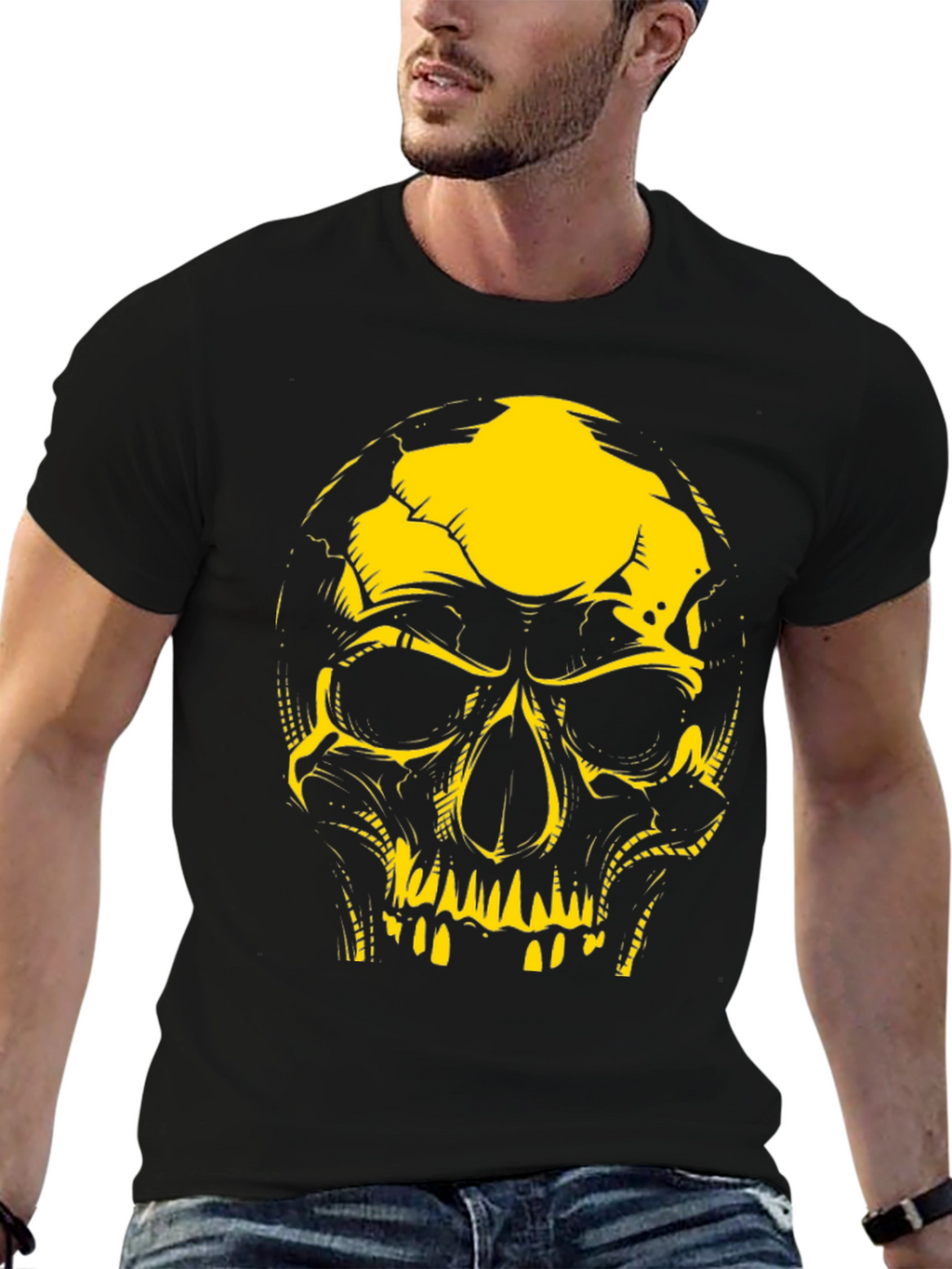 Edgy Skull Graphic Tee - Black