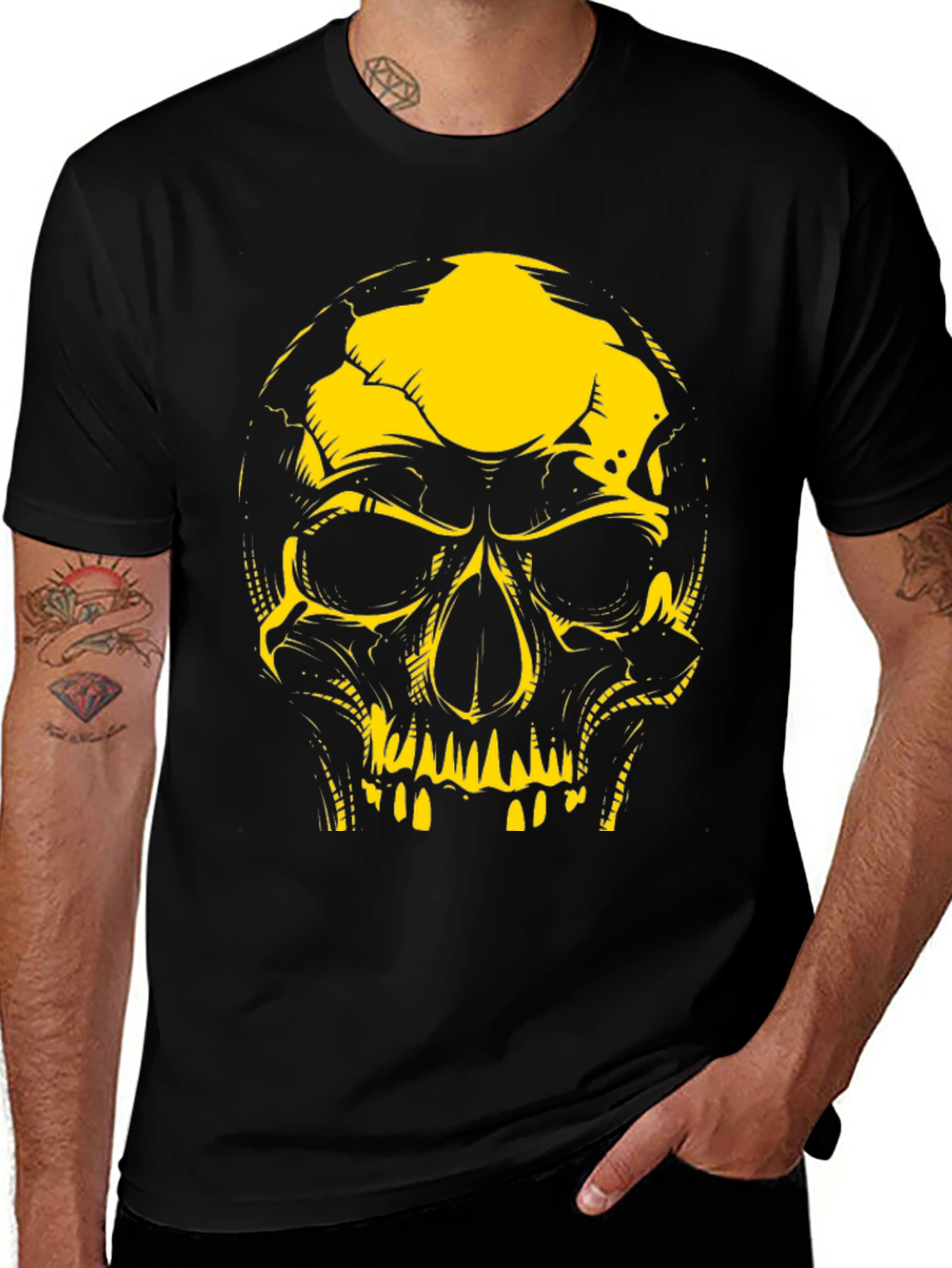 Edgy Skull Graphic Tee - Black