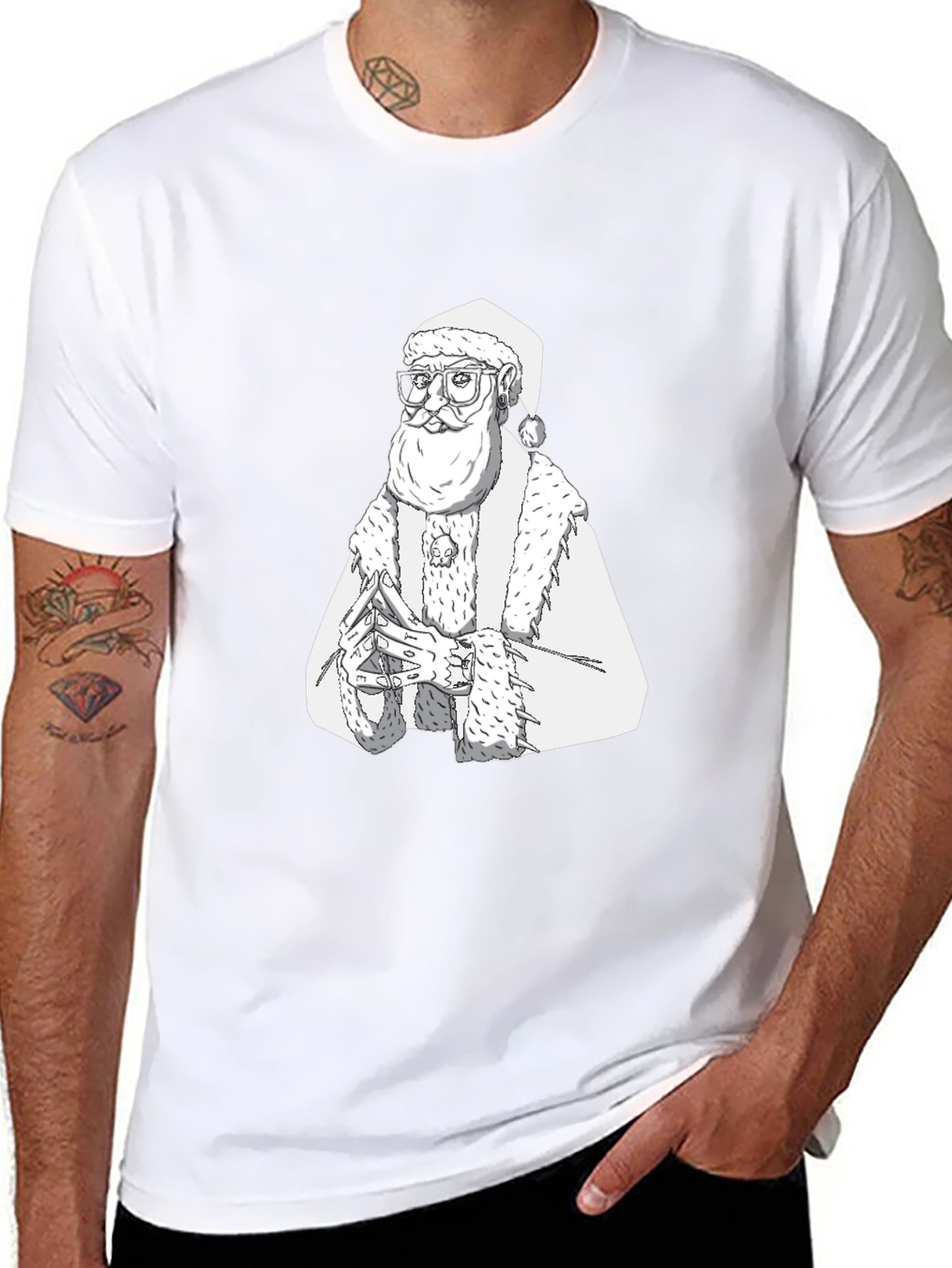Hipster Santa T-Shirt - Black Cotton Tee