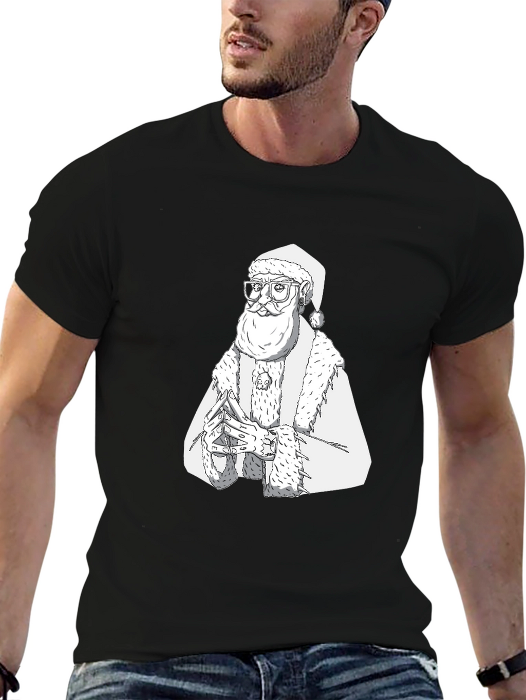 Hipster Santa T-Shirt - Black Cotton Tee