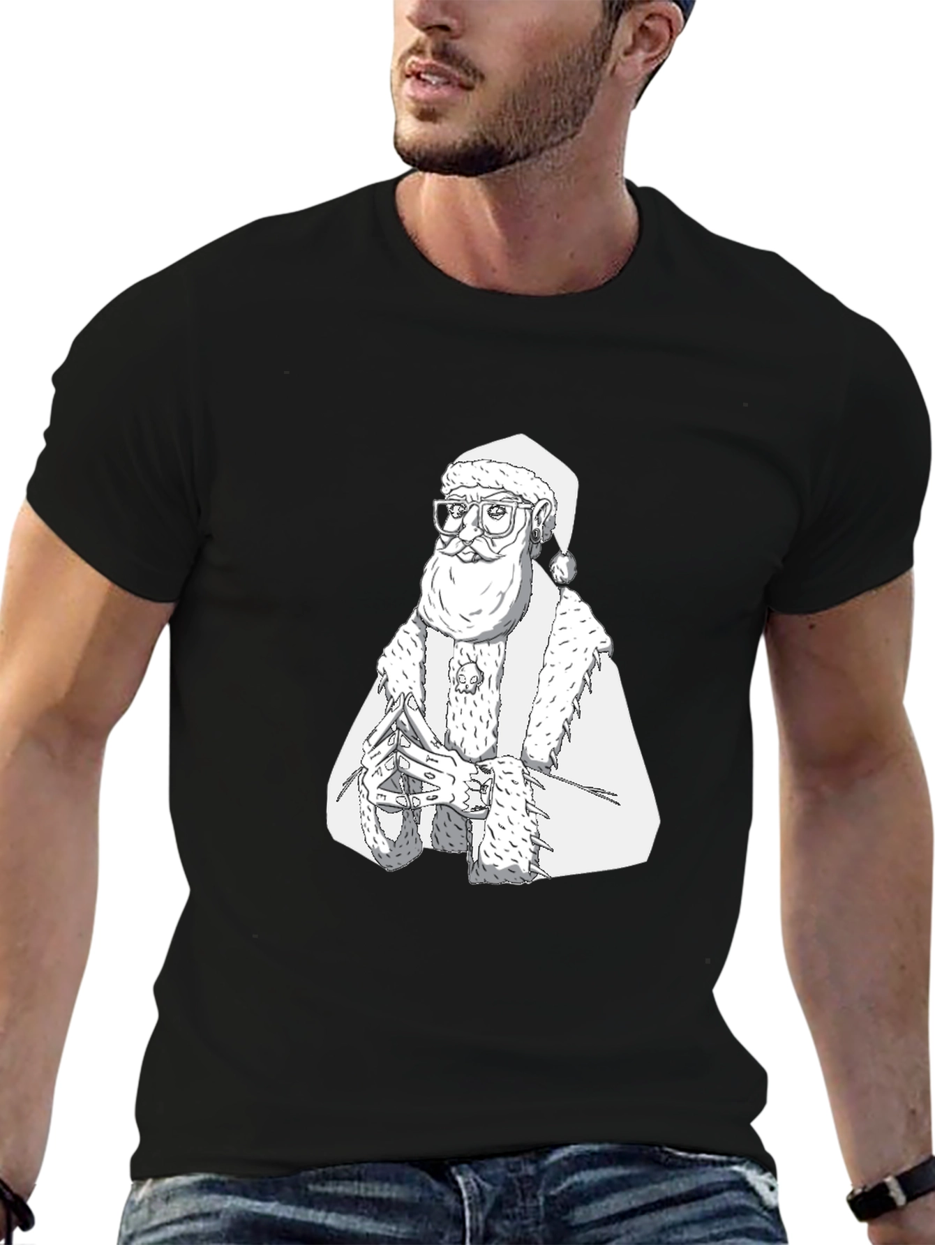 Hipster Santa T-Shirt - Black Cotton Tee