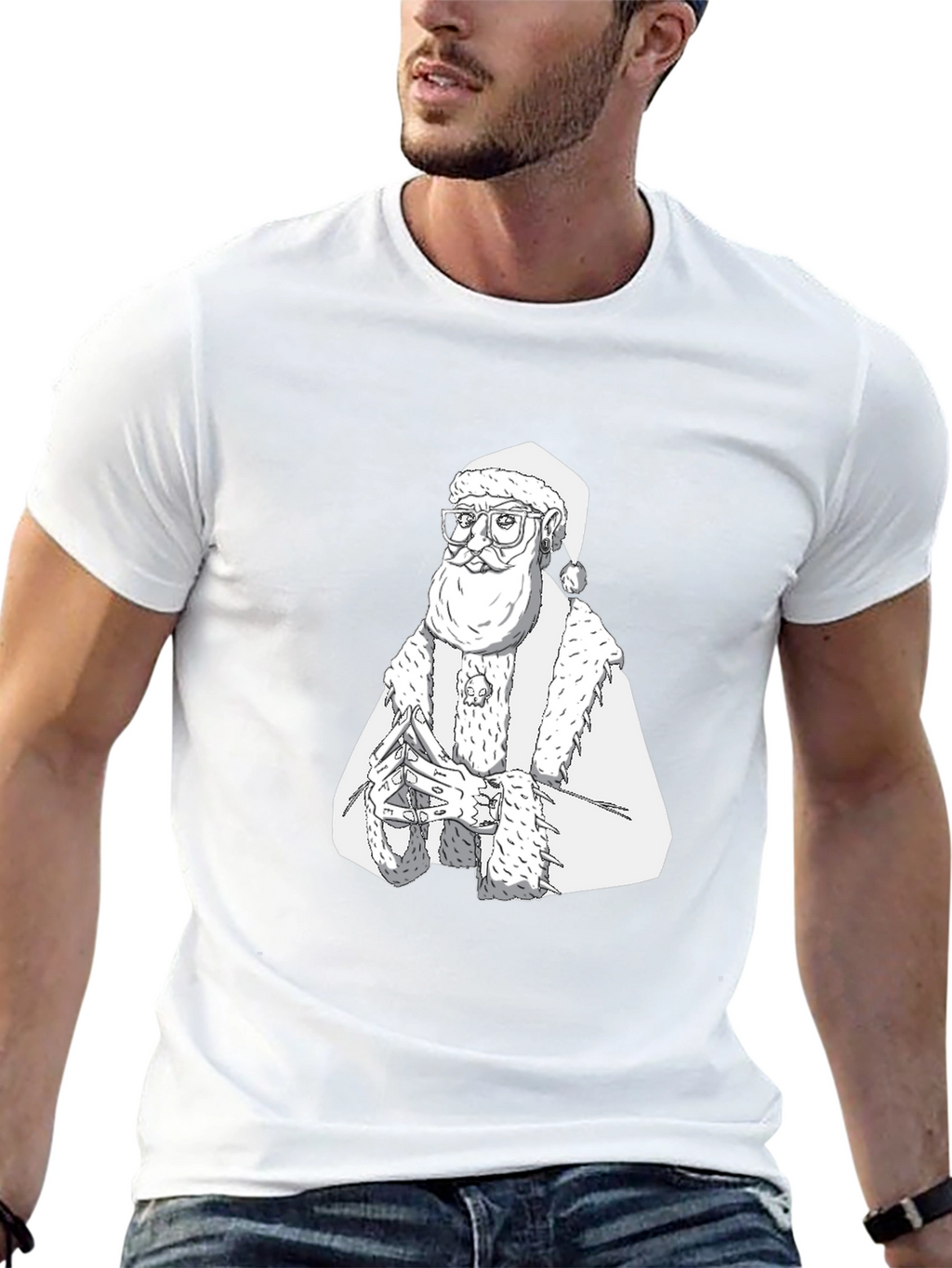 Hipster Santa T-Shirt - Black Cotton Tee