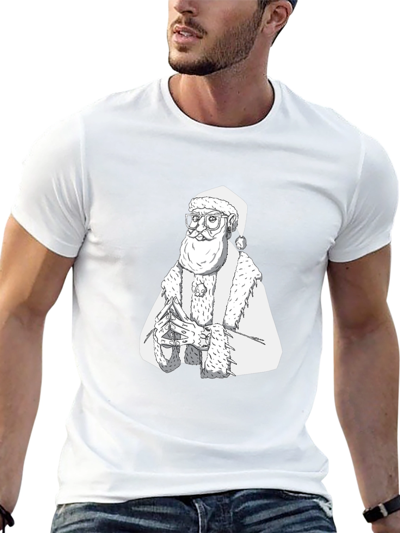 Hipster Santa T-Shirt - Black Cotton Tee